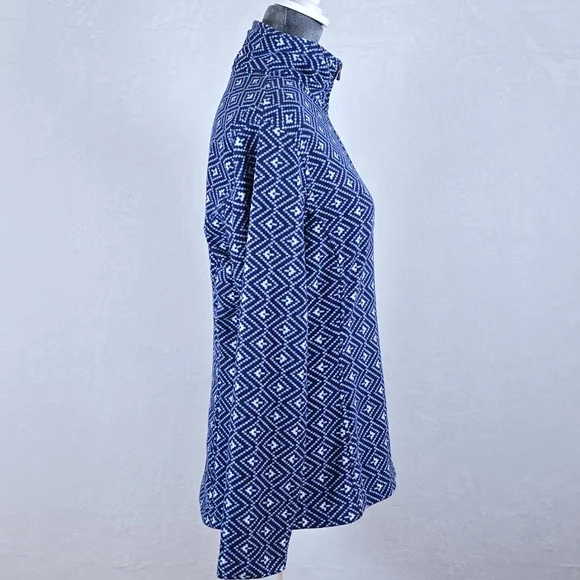 Lands' End Blue Geometric Fair Isle Fleece Pullover Preppy Winter Chic Sz.Small - Picture 7 of 14